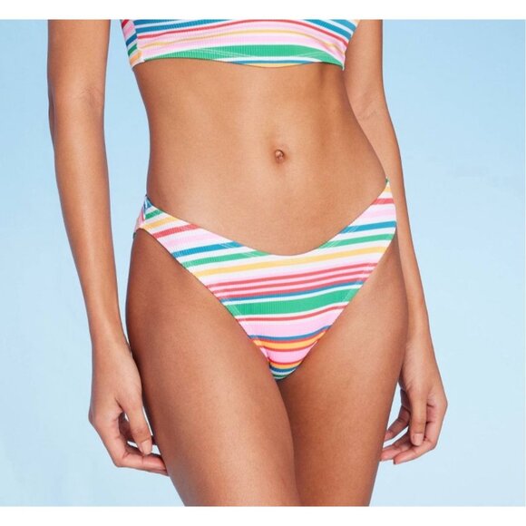 Wild Fable - Women's Ribbed Low-Rise High Leg Cheeky Bikini Bottom - XS(0-2) - Picture 1 of 14